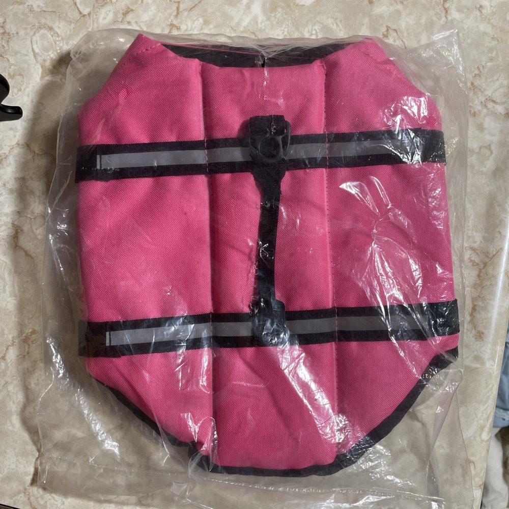Pink and Black Dog Life Preserver‎ Reflective Leash Connection Medium